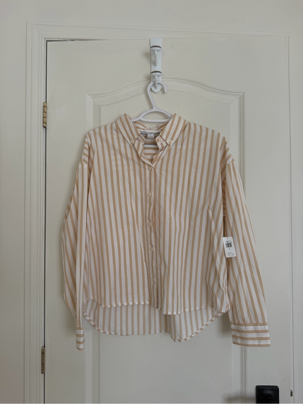 Old Navy Beige and White Striped Button-Up Shirt